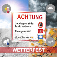 Hinweisschild "Zutritt für Unbefugte verboten", iSecur, Art. hin198, verschiedene Größen, alarmgesichert, Hinweis auf Videoüberwachung, Alarmanlage, Hinweisschild für Haus, Gebäude, Grundstück