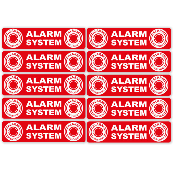 easydruck24de 10 Stück Aufkleber Alarm System I 12 x 3 cm I rot I Achtung Alarmgesichert I Fensterscheibe Tür Gebäude Garage Auto I wetterfest I außenklebend I hin046