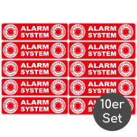 easydruck24de 10 Stück Aufkleber Alarm System I 12 x 3 cm I rot I Achtung Alarmgesichert I Fensterscheibe Tür Gebäude Garage Auto I wetterfest I außenklebend I hin046