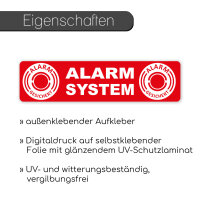 easydruck24de 10 Stück Aufkleber Alarm System I 12 x 3 cm I rot I Achtung Alarmgesichert I Fensterscheibe Tür Gebäude Garage Auto I wetterfest I außenklebend I hin046