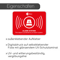 iSecur 6 Stück Aufkleber Alarm System außenklebend I 5 x 3,5 cm I Hinweis auf Alarmanlage alarmgesichert I Haus Auto LKW Baumaschinen I auf Englisch I UV- und witterungsbeständig I hin241