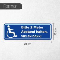 iSecur Aufkleber Bitte 2 Meter Abstand halten I 30 x 10 cm I UV- und wetterfest I Waschanlagen-geeignet I Aufkleber für Rollstuhl-Fahrer Fahrdienst I hin386