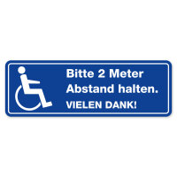 iSecur Aufkleber Bitte 2 Meter Abstand halten I 30 x 10 cm I UV- und wetterfest I Waschanlagen-geeignet I Aufkleber für Rollstuhl-Fahrer Fahrdienst I hin386