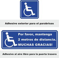 Aufkleber-Set Bitte 2 Meter Abstand halten. Vielen Dank! + Rollstuhlfahrer-Aufkleber I (Spanisch) - Autoaufkleber, Rollstuhl, Rolli I hin_244