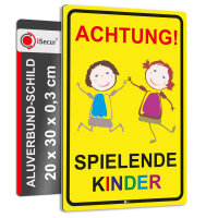 Warnschild I Achtung Spielende-Kinder I Aluverbund-Schild...