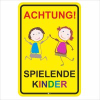 Warnschild I Achtung Spielende-Kinder I Aluverbund-Schild I 20 x 30 cm I hin_065