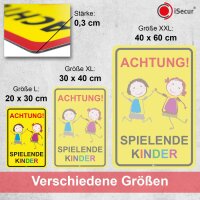 Warnschild I Achtung Spielende-Kinder I Aluverbund-Schild I 20 x 30 cm I hin_065