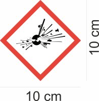Gefahrstoffaufkleber "GHS01: Explosionsgefährlich", hin_151, 10x10cm, Gefahrstoffsymbol, GHS-Kennzeichnung, Achtung, Warnung, Vorsicht, Hinweis