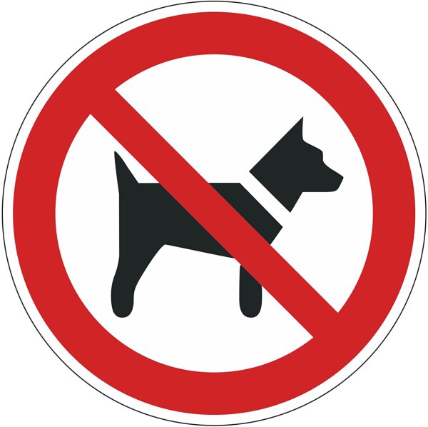 Verbotsaufkleber "P021: Mitführen von Hunden verboten", Ø 10cm, Art. Nr. hin_137, DIN EN ISO 7010, Hinweis, Achtung, Warnhinweis, Mitführen von Hunden verboten