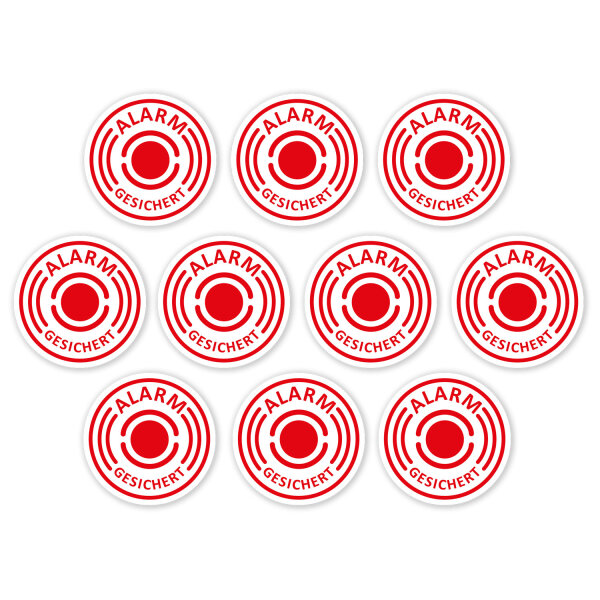 10 Stück Aufkleber Alarm Innenklebend, Digitaldruck, 20mm Durchmesser hin_433