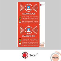 2 Aufkleber Alarmgesichert mehrsprachig, iSecur, Außenklebend, 6x6,3cm, hin_168