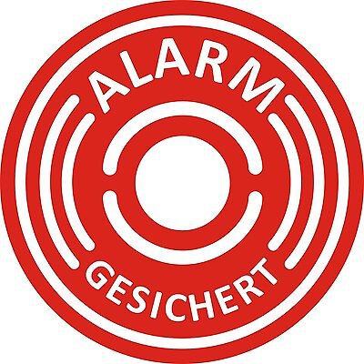 5 Stück Aufkleber Alarmgesichert, innenklebend, 40mm Durchmesser Alarm red hin_462