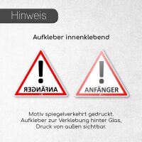 iSecur Fahrzeug-Aufkleber Anfänger! Innenklebend I 12,6 x 11 cm I Vorsicht Achtung Fahranfänger I für Kfz Auto LKW I hin_290