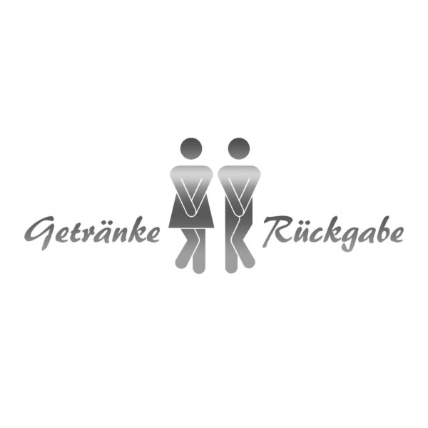 younikat WC Aufkleber Getränke-Rückgabe in silber I Frau und Mann Symbol mit Text I 19,5 x 7 cm I Unisex Tür-Aufkleber Wand-Sticker für Toilette und Gäste-WC I UV- und witterungsbeständig I dv418