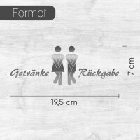 younikat WC Aufkleber Getränke-Rückgabe in silber I Frau und Mann Symbol mit Text I 19,5 x 7 cm I Unisex Tür-Aufkleber Wand-Sticker für Toilette und Gäste-WC I UV- und witterungsbeständig I dv418