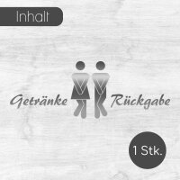 younikat WC Aufkleber Getränke-Rückgabe in silber I Frau und Mann Symbol mit Text I 19,5 x 7 cm I Unisex Tür-Aufkleber Wand-Sticker für Toilette und Gäste-WC I UV- und witterungsbeständig I dv418