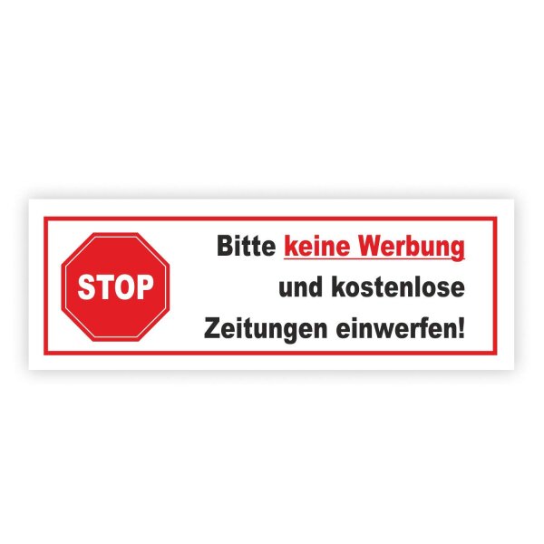 iSecur Aufkleber Stop Bitte keine Werbung und kostenlose Zeitung einwerfen! I 10 x 3,5 cm I Gegen Reklame im Briefkasten I UV-geschützt wetterfest vergilbungsfrei I hin469