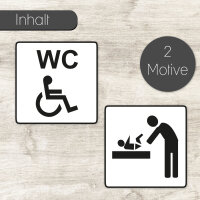 2 Aufkleber "Behinderten-WC/Wickelraum", Art. hin497 wickel, je 9x9cm, Aufkleberset für Behinderten-WC und Wickelraum, Türaufkleber, Toilettenaufkleber