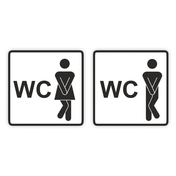 2 Aufkleber "Damen / Herren WC", Art. hin_044-Da-He, je 9x9cm, Aufkleberset für Damen- und Herren-WC, Türaufkleber, Toilettenaufkleber