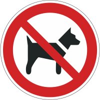 Verbotsaufkleber "P021: Mitführen von Hunden...