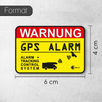 2 Aufkleber GPS Alarm 6x4 cm außenklebend rechteckig UV + wetterfest I Hinweis Achtung Alarmgesichert für Fahrzeug-Fenster Wohnmobil Sticker gelb I hin_005
