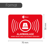 4er Aufkleber-Set Alarmanlage I hin121 I 7 x 5 cm I Achtung Gebäude, Objekt ist alarm-gesichert I für Fenster-Scheibe, Tür I innenklebend