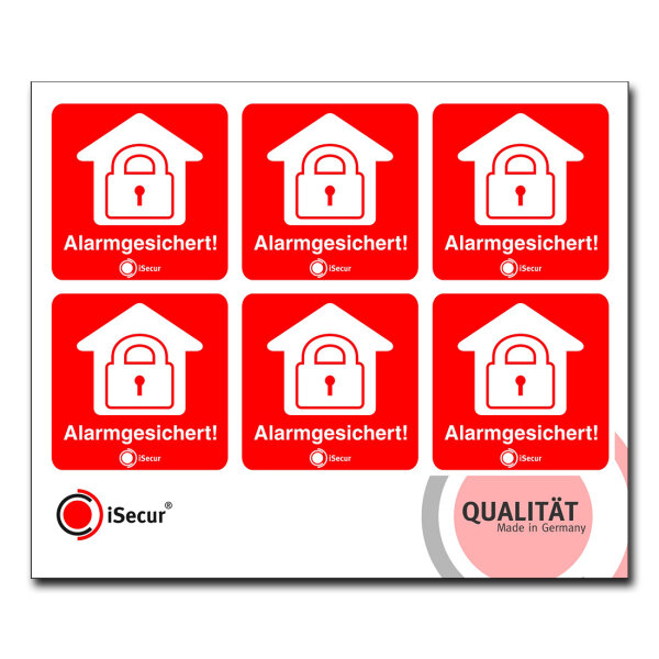 easydruck24de 5 Stück Aufkleber Alarmgesichert I Warnhinweis I 40 x 40 mm I UV- und witterungsbeständig I außenklebend rot I für Tür Fenster LKW Auto Baumaschinen I hin070