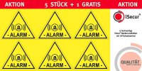 5 St&uuml;ck Alarm Aufkleber gelb I 5 x 4cm Hinweis auf...