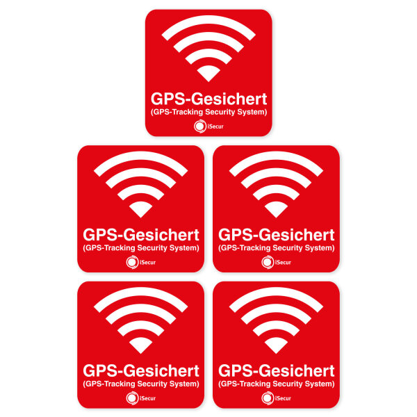 Aufkleber Alarm GPS iSecur® alarmgesichert I 40x40mm I 5 Stück I GPS-Sicherung innenklebend für Fensterscheiben I Auto Motorrad LKW Baumaschinen I hin389
