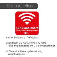 Aufkleber Alarm GPS iSecur® alarmgesichert I 40x40mm I 5 Stück I GPS-Sicherung innenklebend für Fensterscheiben I Auto Motorrad LKW Baumaschinen I hin389