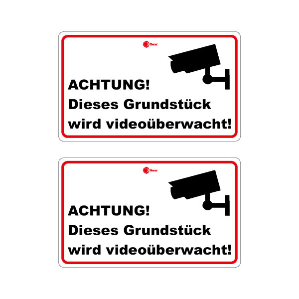 easydruck24de 2er Set Aufkleber Achtung! Dieses Grundstück Wird videoüberwacht! I Größe 100 x 60 mm I Warnung Vorsicht vor Videoüberwachung I hin129