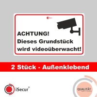 easydruck24de 2er Set Aufkleber Achtung! Dieses Grundstück Wird videoüberwacht! I Größe 100 x 60 mm I Warnung Vorsicht vor Videoüberwachung I hin129