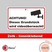 2er Set Hinweis-Aufkleber innenklebend hin130 ACHTUNG! Dieses Grundstück wird videoüberwacht! I Größe 10 x 6 cm I Warnung Vorsicht Videoüberwachung