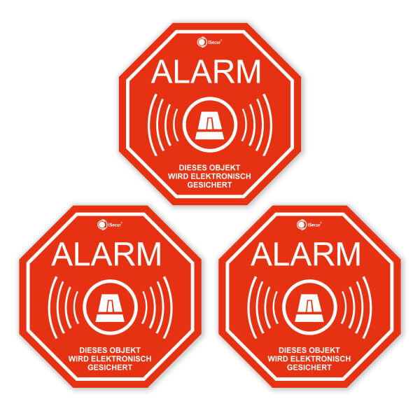 3er Set Alarm-Aufkleber I hin167 I 10 x 10 cm I Achtung Objekt wird elektronisch gesichert I für Fenster-Scheibe, Tür I innenklebend