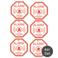 6 Aufkleber "Alarm", iSecur, alarmgesichert, 5x5cm, Art. hin_218, Hinweis auf Alarmanlage, außenklebend für Fensterscheiben, Haus, Auto, LKW, Baumaschinen