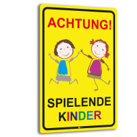 XL Warnschild I Achtung Spielende-Kinder I Aluverbund-Schild I 30 x 40 cm groß I 3 mm Stark I mit UV Schutz-Laminat I Wetterfestes Hinweisschild I hin407