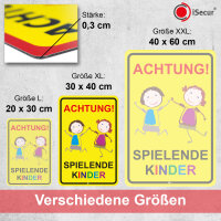XL Warnschild I Achtung Spielende-Kinder I Aluverbund-Schild I 30 x 40 cm groß I 3 mm Stark I mit UV Schutz-Laminat I Wetterfestes Hinweisschild I hin407
