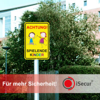 XL Warnschild I Achtung Spielende-Kinder I Aluverbund-Schild I 30 x 40 cm groß I 3 mm Stark I mit UV Schutz-Laminat I Wetterfestes Hinweisschild I hin407