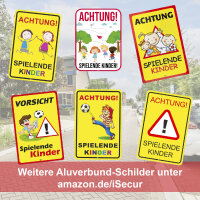 XL Warnschild I Achtung Spielende-Kinder I Aluverbund-Schild I 30 x 40 cm groß I 3 mm Stark I mit UV Schutz-Laminat I Wetterfestes Hinweisschild I hin407