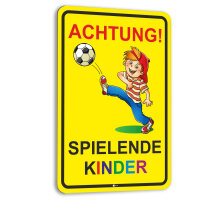 Warnschild I Achtung Spielende-Kinder I Aluverbund-Schild I 20 x 30 cm groß I 3 mm Stark I mit UV Schutz-Laminat I Wetterfestes Hinweisschild I hin222
