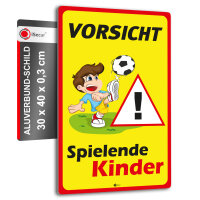 iSecur XL Warnschild I Vorsicht Spielende-Kinder I Aluverbund-Schild I 30 x 40 cm groß I 3 mm Stark I mit UV Schutz-Laminat I Wetterfestes Hinweisschild I hin402