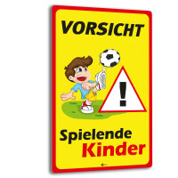 iSecur XL Warnschild I Vorsicht Spielende-Kinder I Aluverbund-Schild I 30 x 40 cm groß I 3 mm Stark I mit UV Schutz-Laminat I Wetterfestes Hinweisschild I hin402