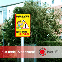 iSecur XL Warnschild I Vorsicht Spielende-Kinder I Aluverbund-Schild I 30 x 40 cm groß I 3 mm Stark I mit UV Schutz-Laminat I Wetterfestes Hinweisschild I hin402