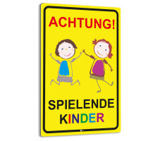 Warnschild I Achtung Spielende-Kinder I Aluverbund-Schild...