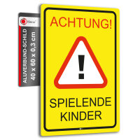 XXL Warnschild I Achtung Spielende-Kinder I Aluverbund-Schild I 40 x 60 cm groß I 3 mm Stark I mit UV Schutz-Laminat I Wetterfestes Hinweisschild I hin401