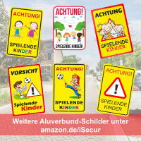 XXL Warnschild I Achtung Spielende-Kinder I Aluverbund-Schild I 40 x 60 cm groß I 3 mm Stark I mit UV Schutz-Laminat I Wetterfestes Hinweisschild I hin401
