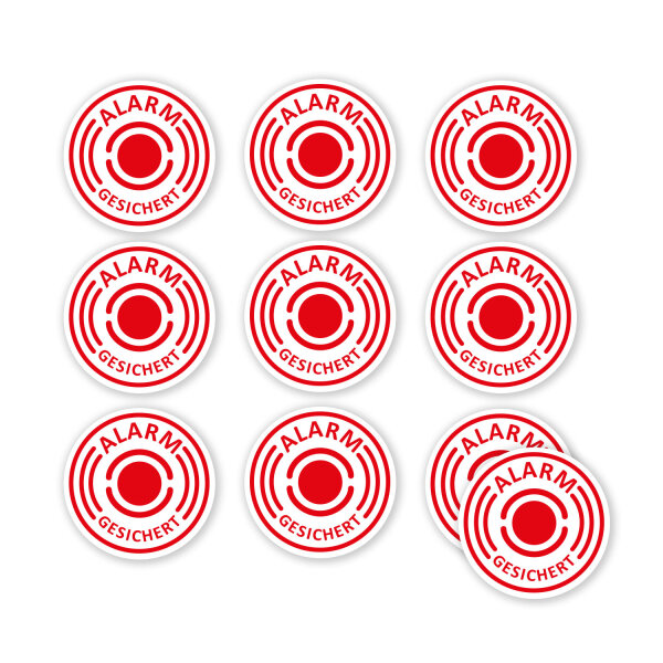 iSecur Aufkleber Alarm gesichert 10x Rund 4 cm I innenklebend I UV-beständig I Hinweis Achtung Alarmanlage I weiß I hin435