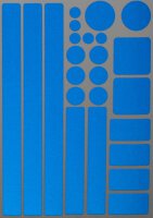 Aufkleber-Set Kreise Quadrate Streifen Rechtecke I blau, selbstklebend I Bogen 20 x 30 cm 