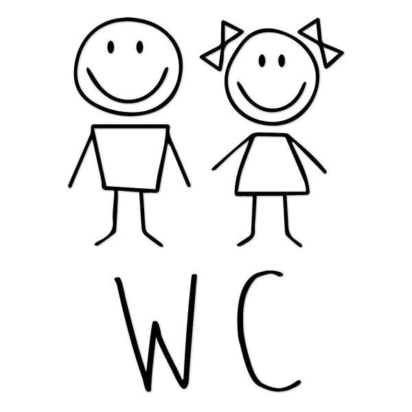 WC Tür-Aufkleber I schwarz I 18 x 24 cm I Motiv Mädchen und Junge I für Badezimmer-Tür, Toiletten-Sticker I Klebe-Schild für Restaurant Laden Geschäft I Folie selbstklebend I hin225