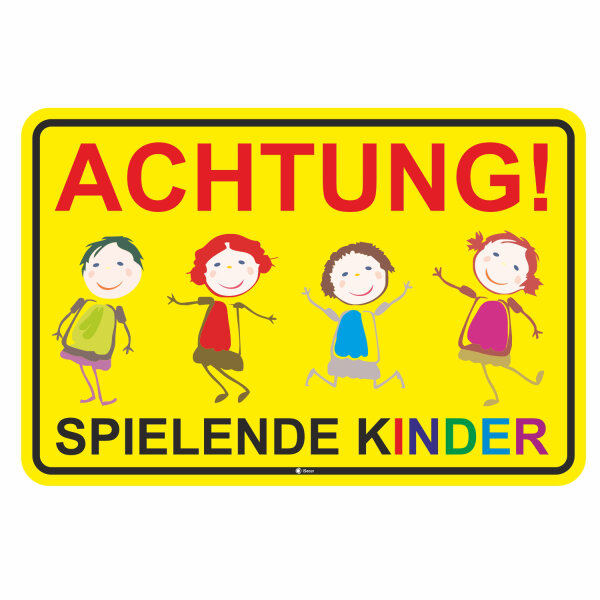 Warnschild I Achtung Spielende-Kinder I Aluverbund-Schild I 30 x 20 cm I hin_045